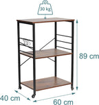 Kitchen Trolley 3 Shelves 6 S-Hooks