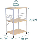 Kitchen Trolley 3 Shelves 6 S-Hooks