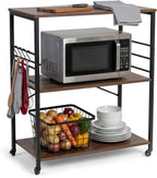Kitchen Trolley 3 Shelves 6 S-Hooks