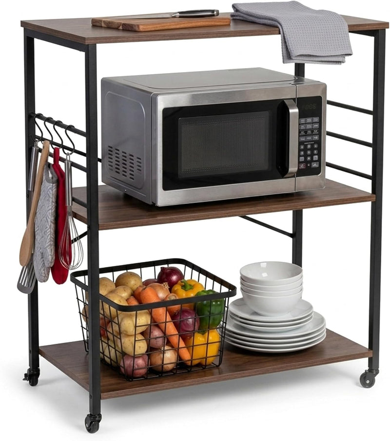 Kitchen Trolley 3 Shelves 6 S-Hooks
