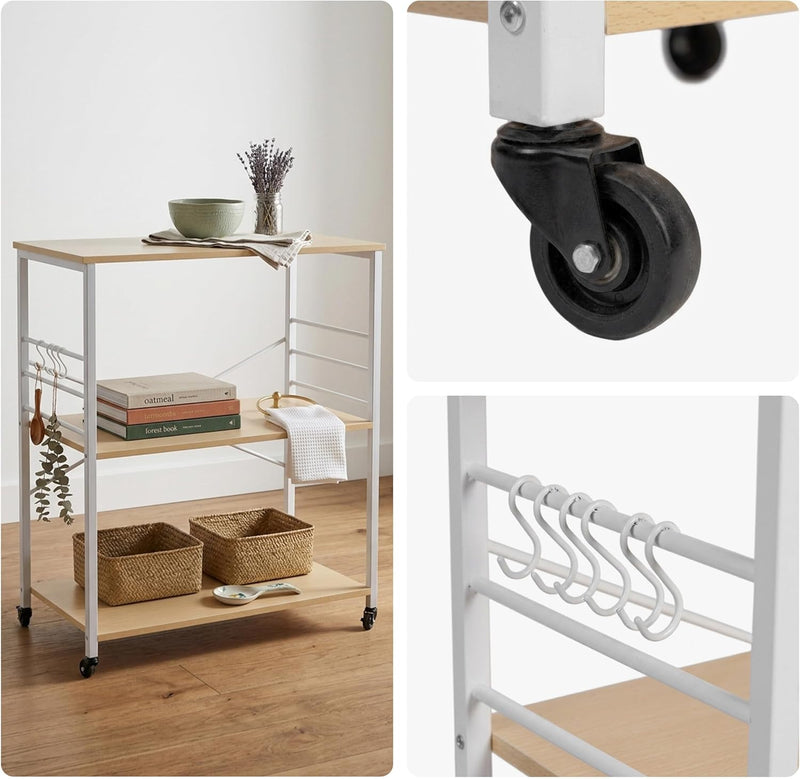 Kitchen Trolley 3 Shelves 6 S-Hooks