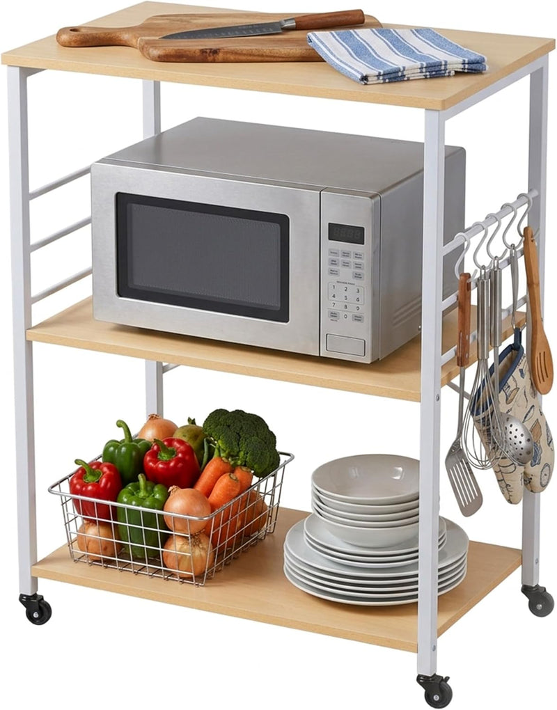 Kitchen Trolley 3 Shelves 6 S-Hooks