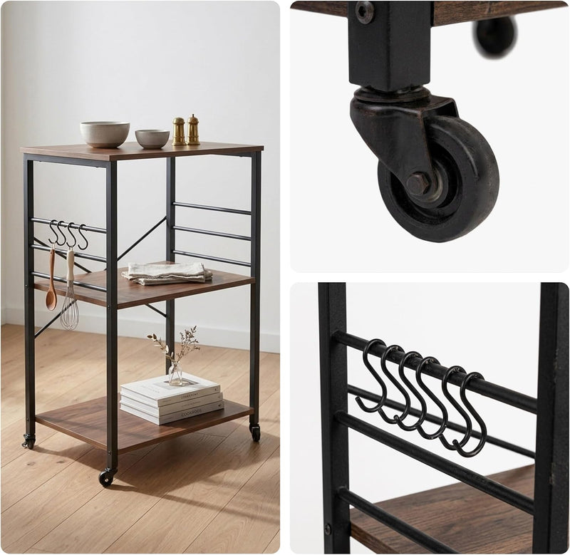 Kitchen Trolley 3 Shelves 6 S-Hooks