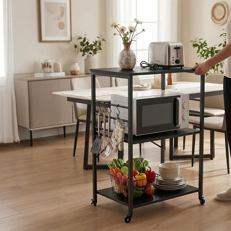 Kitchen Trolley 3 Shelves 6 S-Hooks