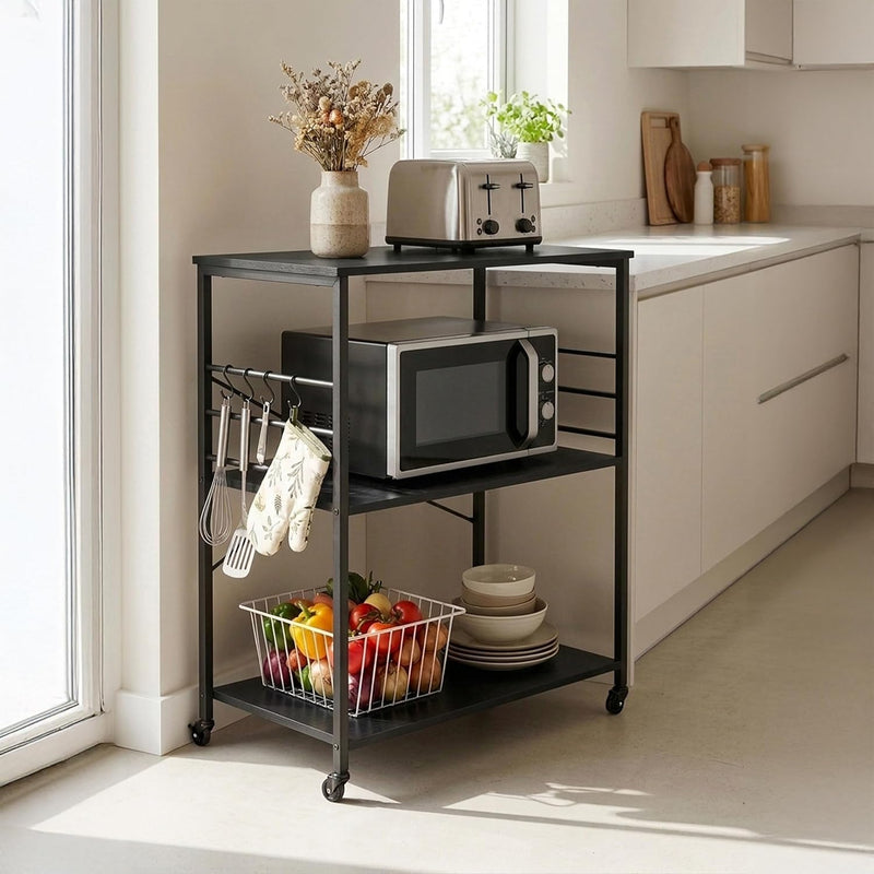 Kitchen Trolley 3 Shelves 6 S-Hooks