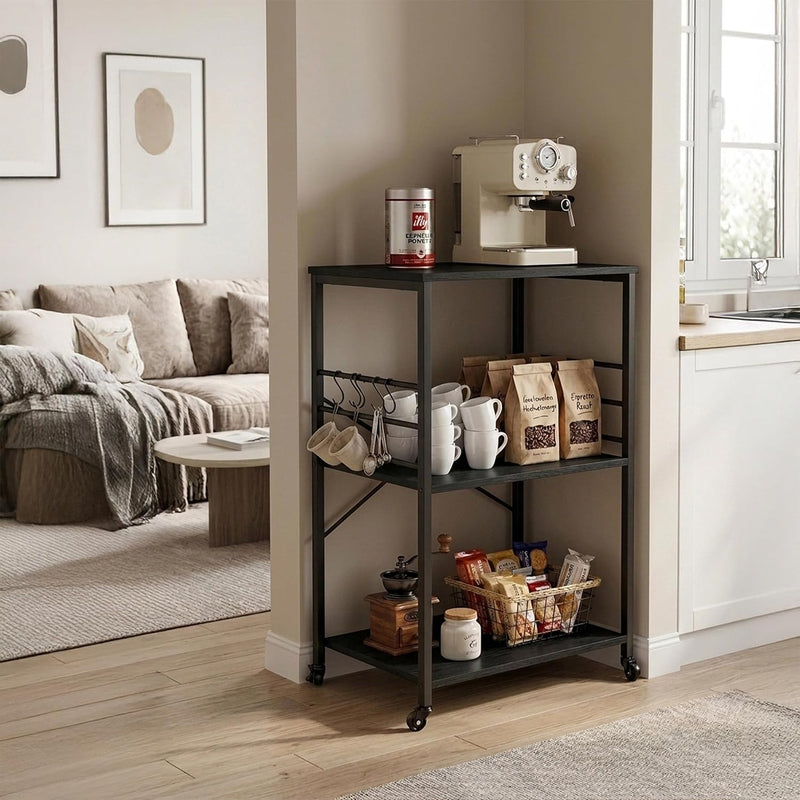 Kitchen Trolley 3 Shelves 6 S-Hooks