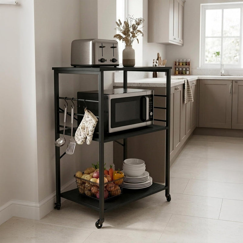 Kitchen Trolley 3 Shelves 6 S-Hooks