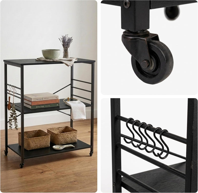 Kitchen Trolley 3 Shelves 6 S-Hooks