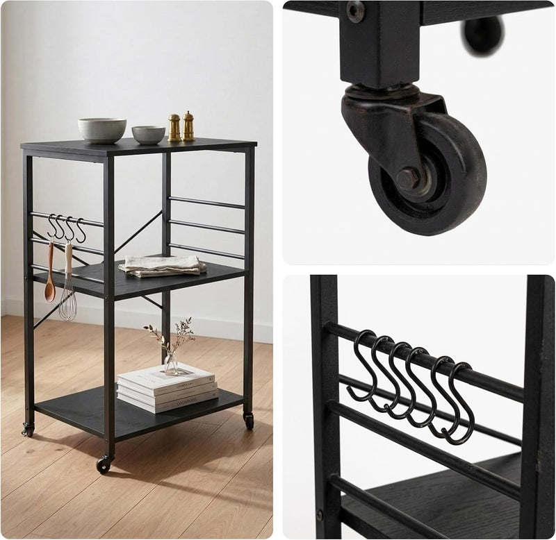 Kitchen Trolley 3 Shelves 6 S-Hooks