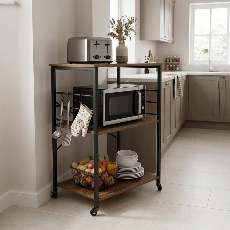 Kitchen Trolley 3 Shelves 6 S-Hooks