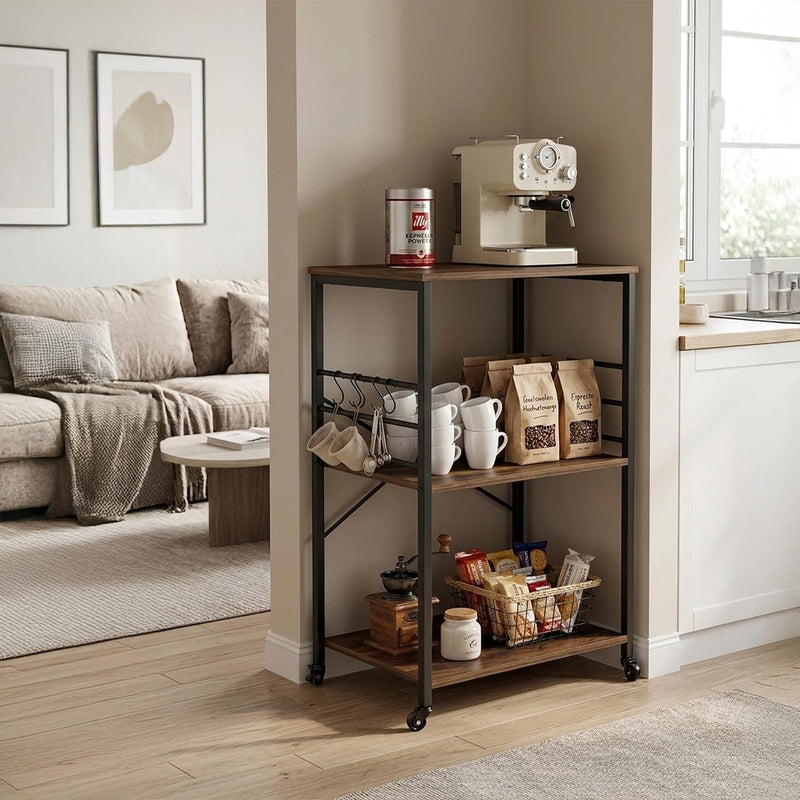 Kitchen Trolley 3 Shelves 6 S-Hooks