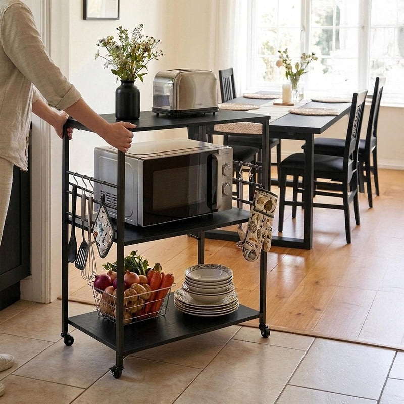Kitchen Trolley 3 Shelves 6 S-Hooks