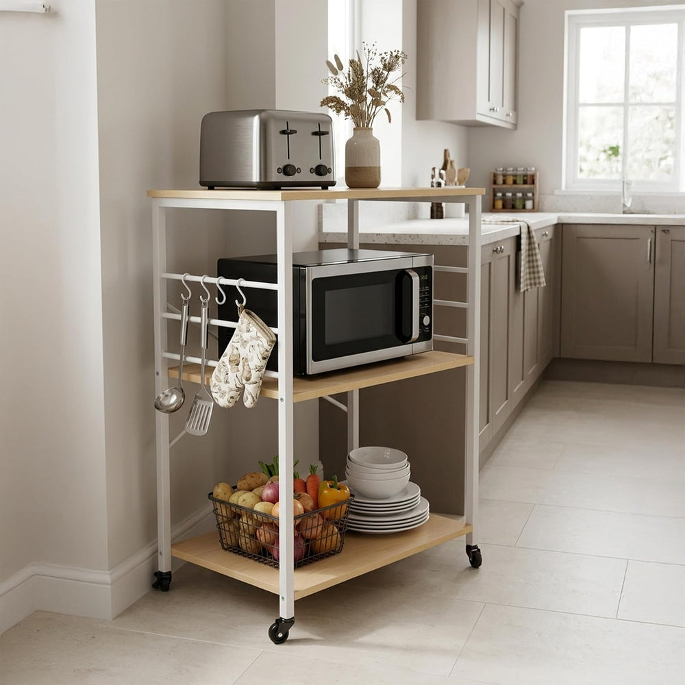 Kitchen Trolley 3 Shelves 6 S-Hooks