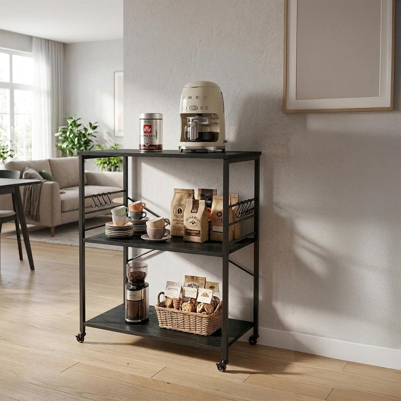 Kitchen Trolley 3 Shelves 6 S-Hooks