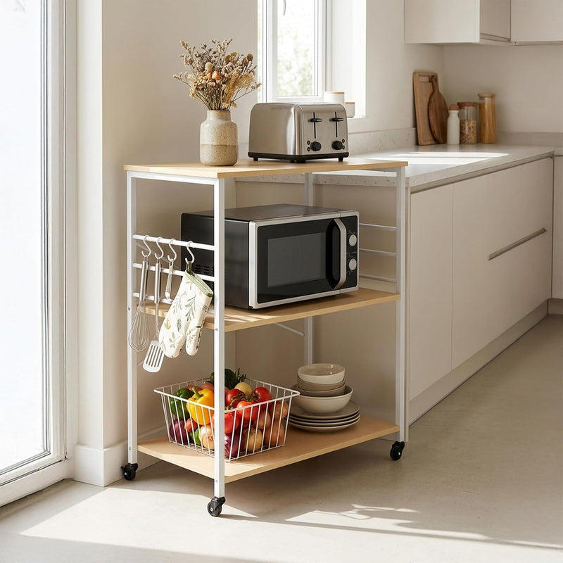 Kitchen Trolley 3 Shelves 6 S-Hooks