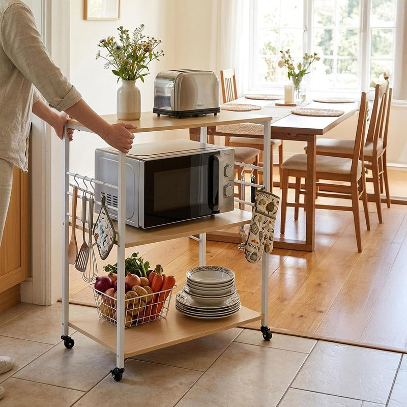 Kitchen Trolley 3 Shelves 6 S-Hooks