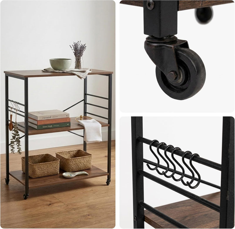 Kitchen Trolley 3 Shelves 6 S-Hooks