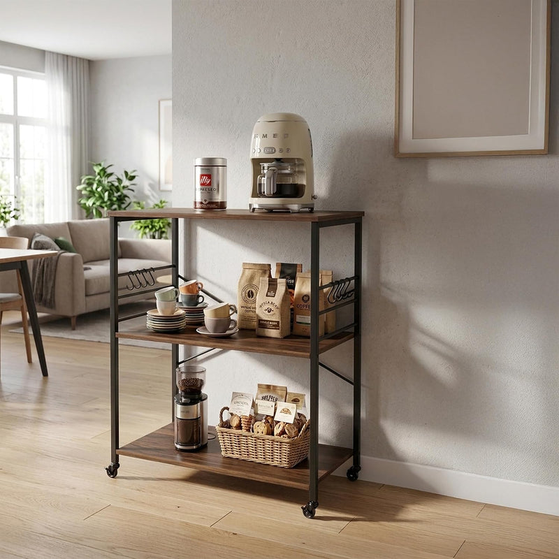 Kitchen Trolley 3 Shelves 6 S-Hooks