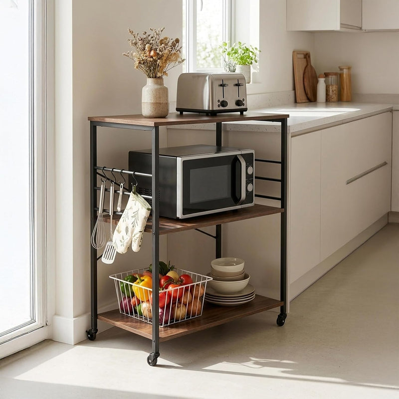Kitchen Trolley 3 Shelves 6 S-Hooks