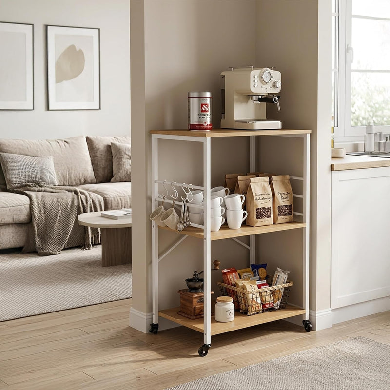 Kitchen Trolley 3 Shelves 6 S-Hooks