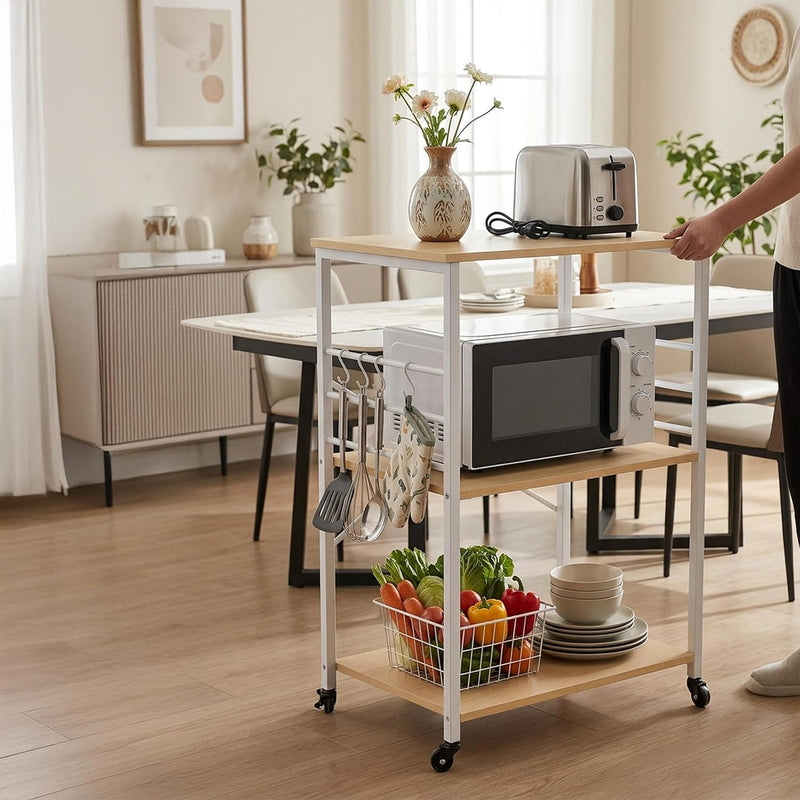 Kitchen Trolley 3 Shelves 6 S-Hooks