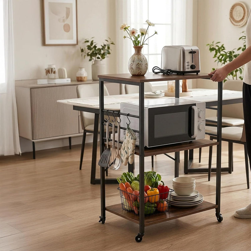Kitchen Trolley 3 Shelves 6 S-Hooks