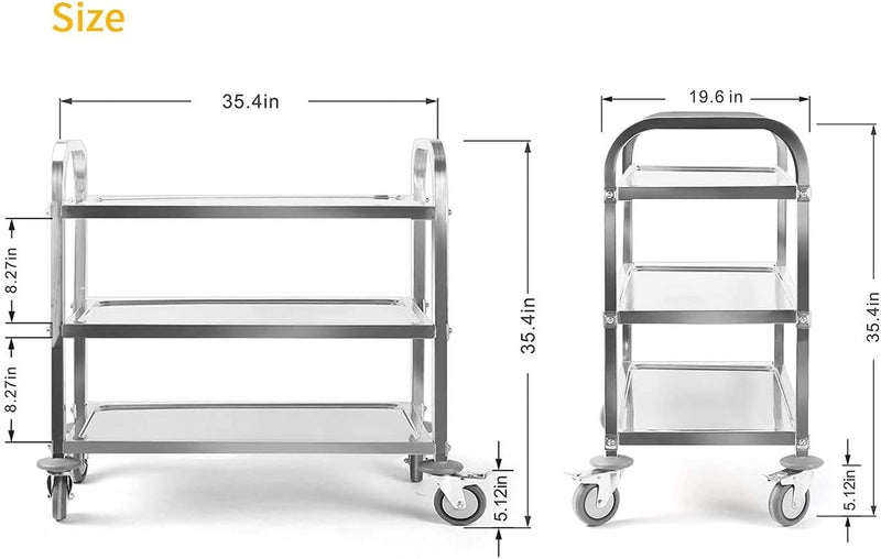 Kitchen Trolley on Wheels 3 Tier Stainless Steel