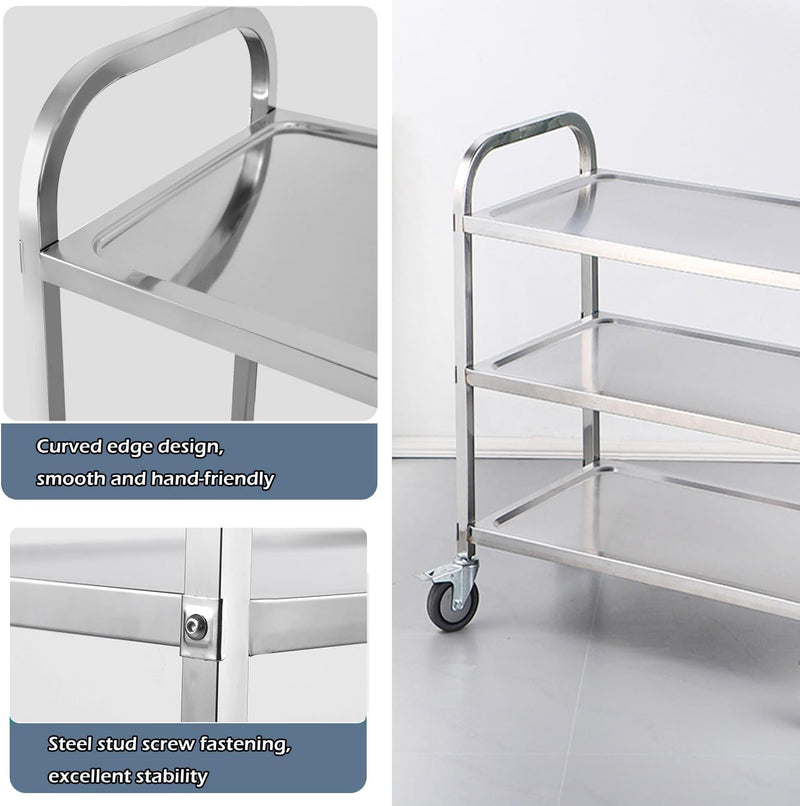 Kitchen Trolley on Wheels 3 Tier Stainless Steel