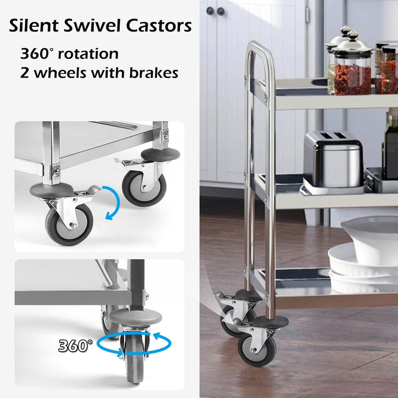 Kitchen Trolley on Wheels 3 Tier Stainless Steel