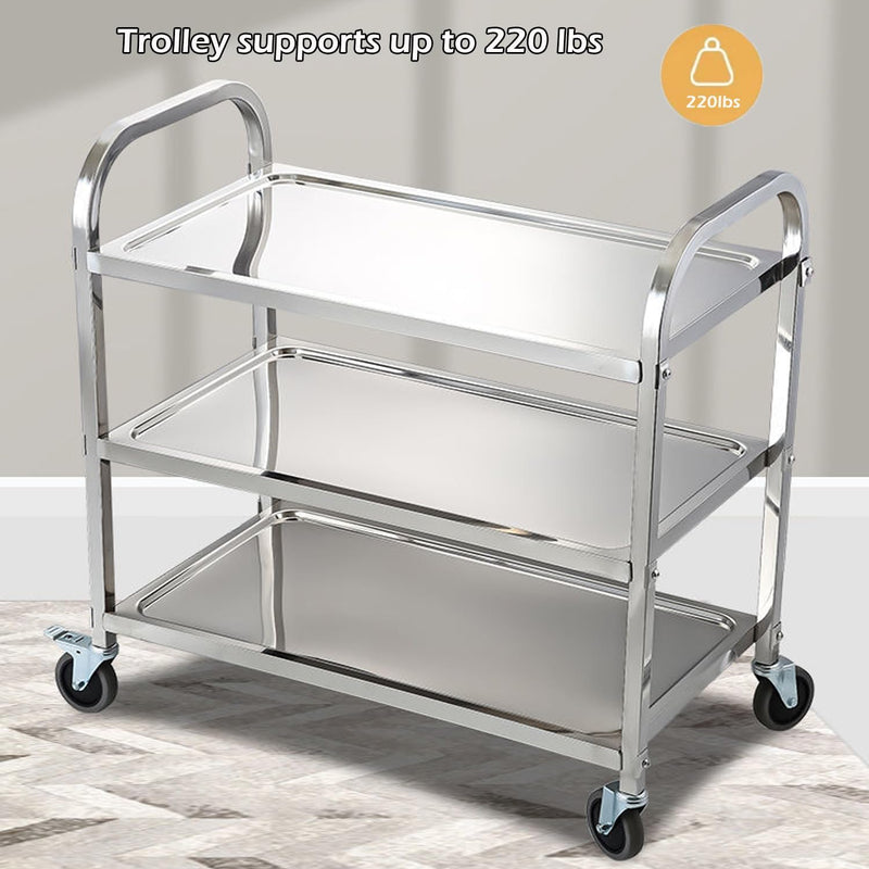 Kitchen Trolley on Wheels 3 Tier Stainless Steel