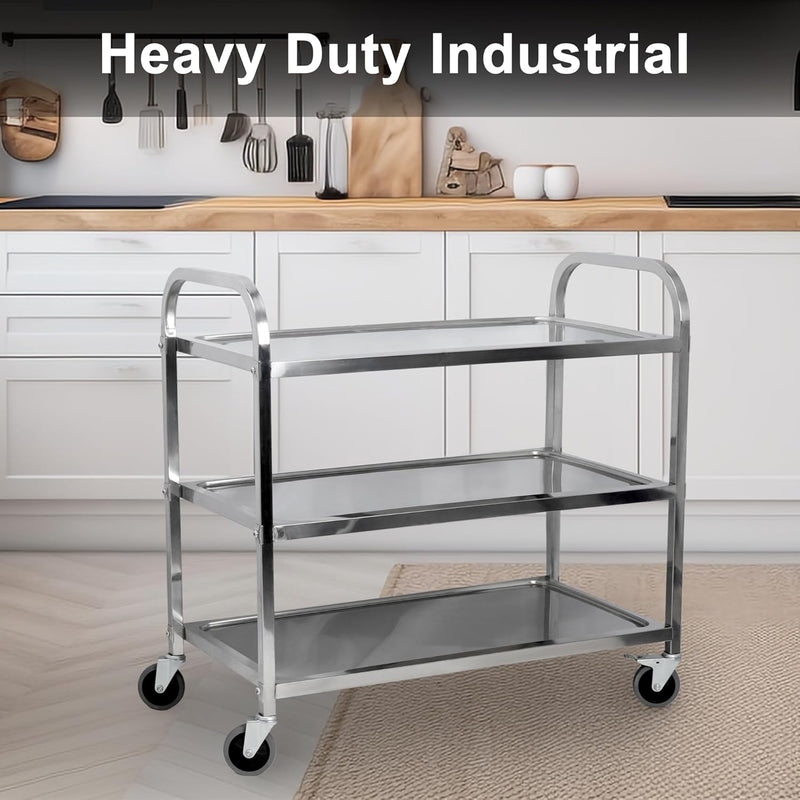 Kitchen Trolley on Wheels 3 Tier Stainless Steel