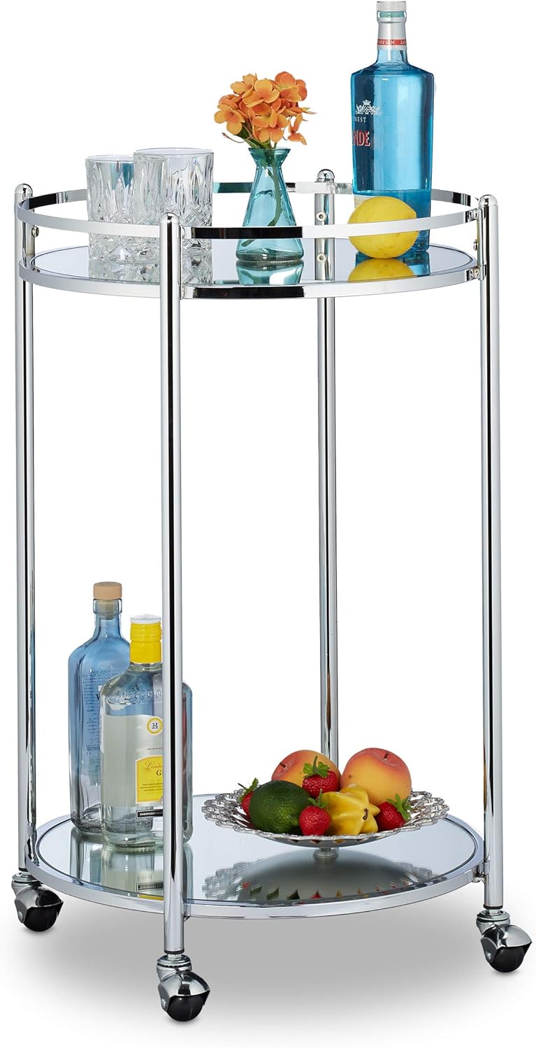 Kitchen Trolley Round Serving Bar with 2 Shelves
