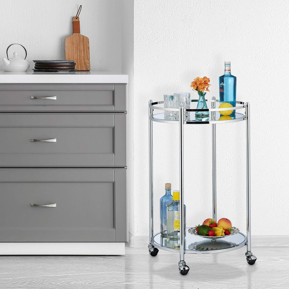 Kitchen Trolley Round Serving Bar with 2 Shelves