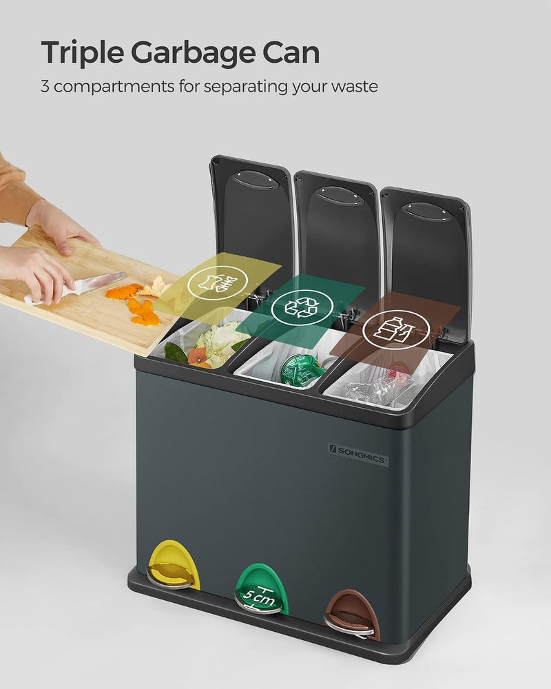 Kitchen Waste Bin 318 Litres Pedal with 3