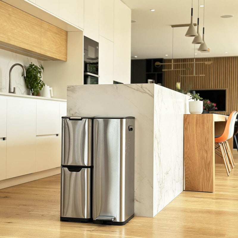 Kitchen Waste Bin with Pedal Recycling 60L Stainless