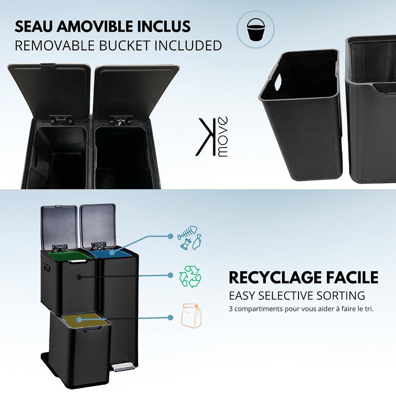 Kitchen Waste Bin with Pedal Recycling 60L Stainless