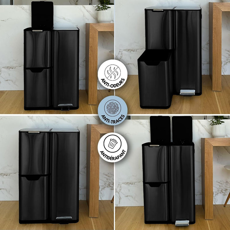 Kitchen Waste Bin with Pedal Recycling 60L Stainless