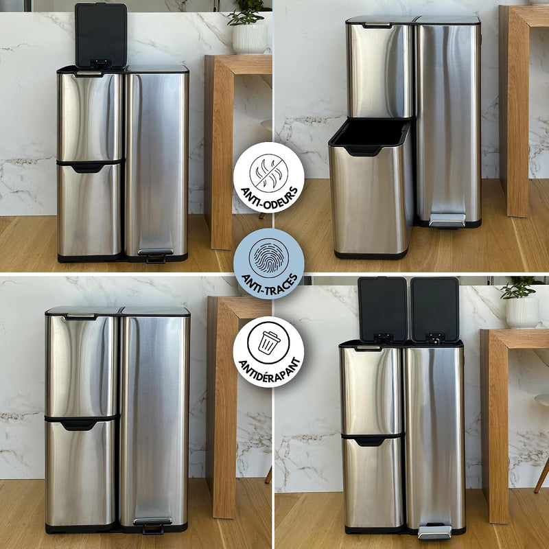 Kitchen Waste Bin with Pedal Recycling 60L Stainless