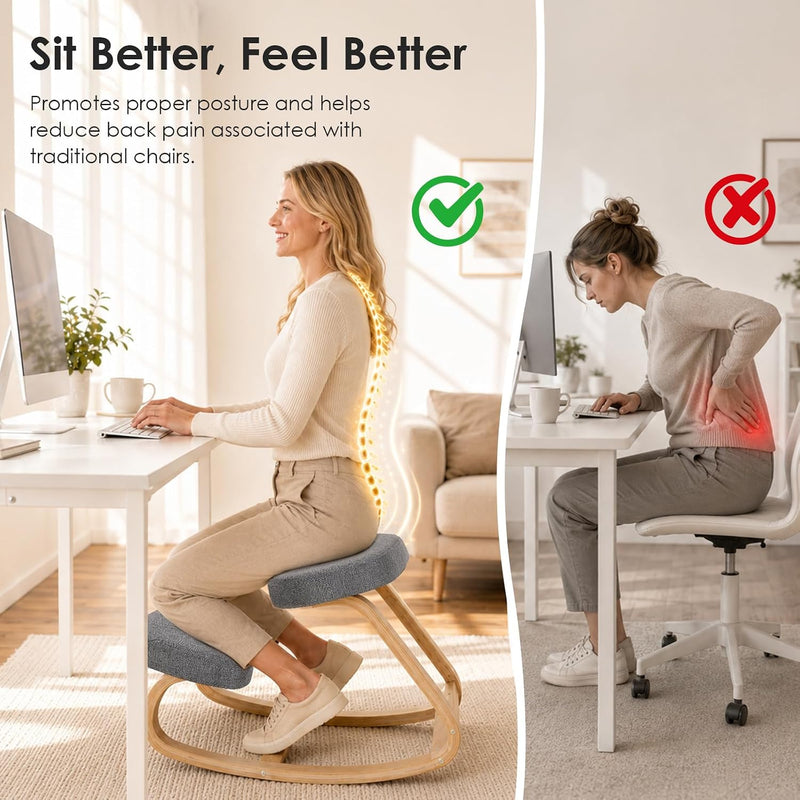 Kneeling Chair for Home Office Ergonomic Wooden Rocking
