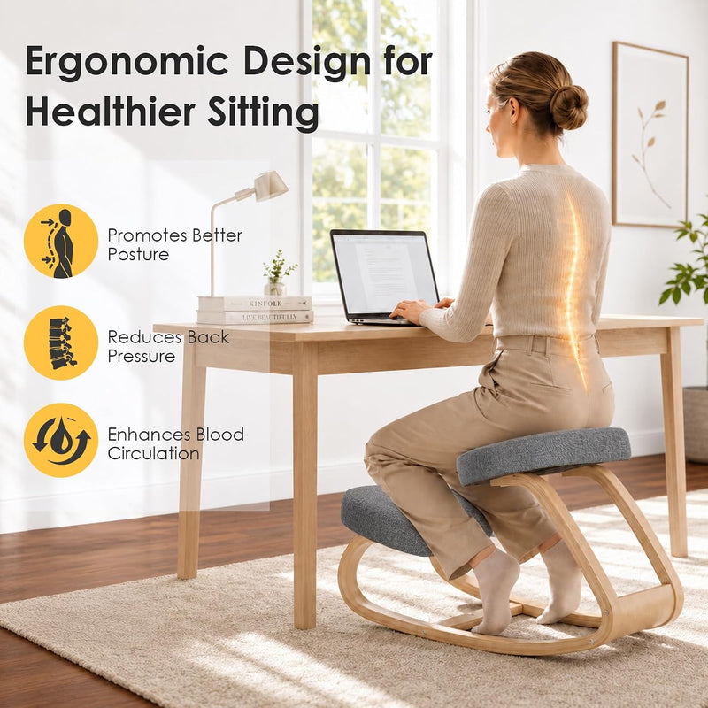 Kneeling Chair for Home Office Ergonomic Wooden Rocking