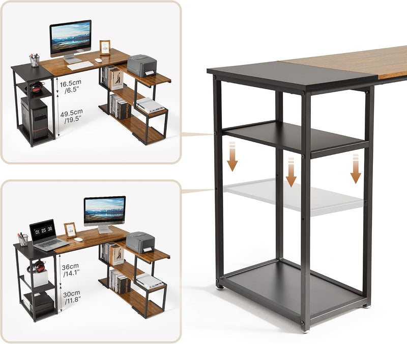 L Shaped Computer Desk Corner Rotating Shelves