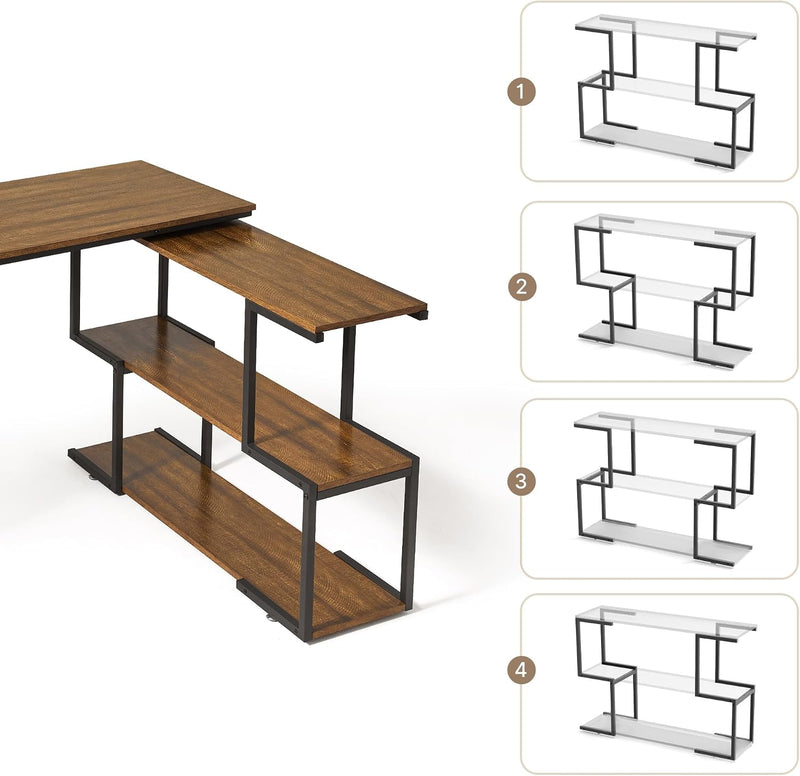 L Shaped Computer Desk Corner Rotating Shelves