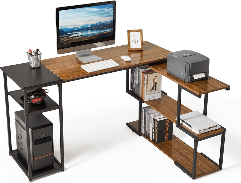 L Shaped Computer Desk Corner Rotating Shelves