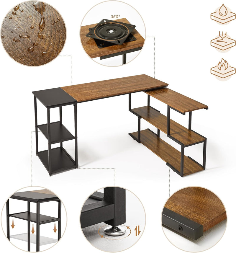 L Shaped Computer Desk Corner Rotating Shelves