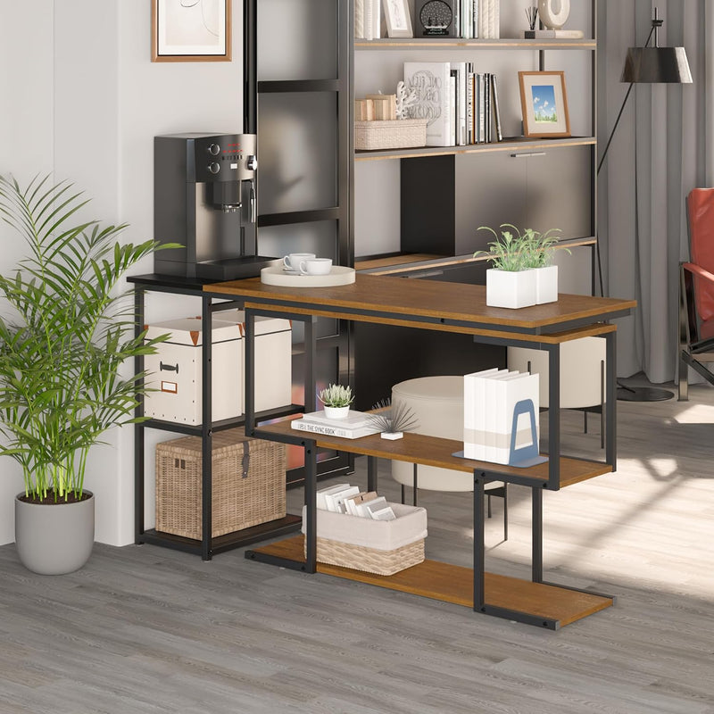 L Shaped Computer Desk Corner Rotating Shelves