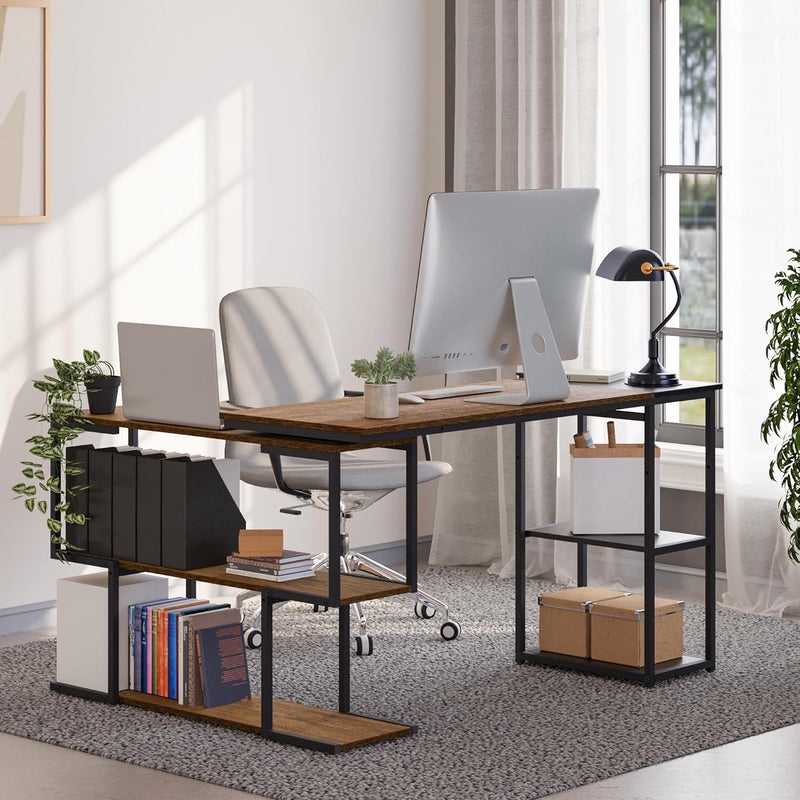L Shaped Computer Desk Corner Rotating Shelves