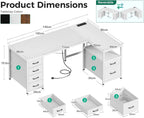 L Shaped Computer Desk with 6 Drawers Power