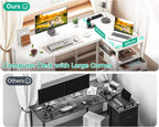 L Shaped Computer Desk with 6 Drawers Power