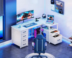 L Shaped Computer Desk with 6 Drawers Power
