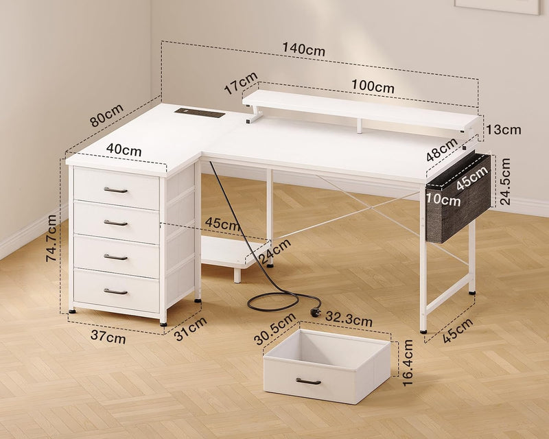 L Shaped Computer Desk with Drawers Monitor Stand